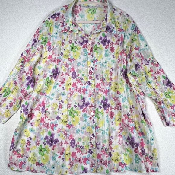 Sag Harbor Tops - Sag Harbor Womens Button-down 3/4 Sleeve Tunic Plus Size 3X